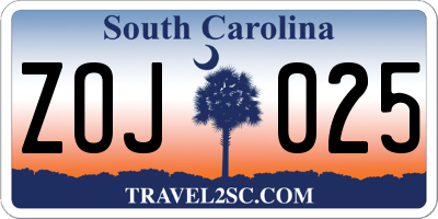 SC license plate ZOJ025