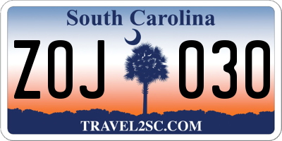 SC license plate ZOJ030