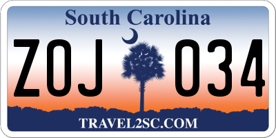 SC license plate ZOJ034