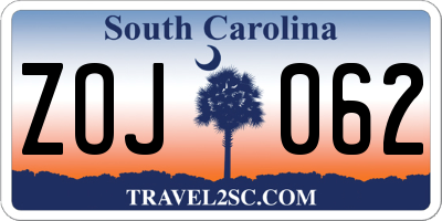 SC license plate ZOJ062