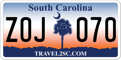 SC license plate ZOJ070
