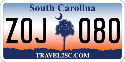 SC license plate ZOJ080