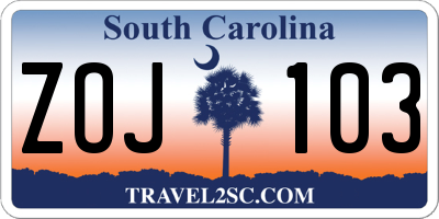 SC license plate ZOJ103
