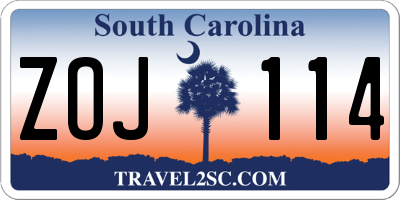 SC license plate ZOJ114