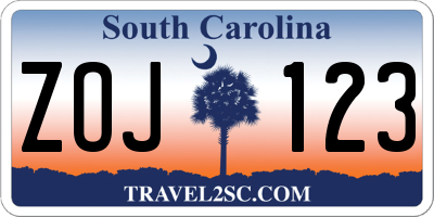 SC license plate ZOJ123