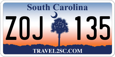 SC license plate ZOJ135