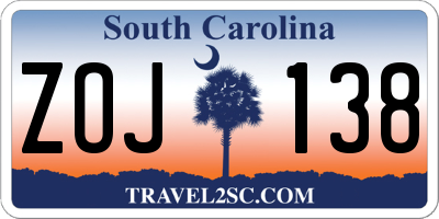 SC license plate ZOJ138
