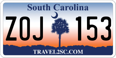 SC license plate ZOJ153