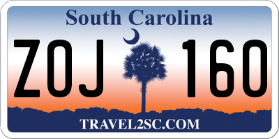 SC license plate ZOJ160