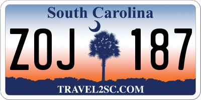 SC license plate ZOJ187