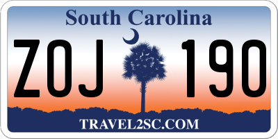 SC license plate ZOJ190