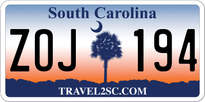 SC license plate ZOJ194