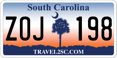 SC license plate ZOJ198