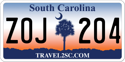SC license plate ZOJ204