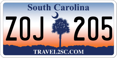 SC license plate ZOJ205