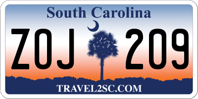 SC license plate ZOJ209