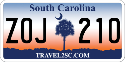 SC license plate ZOJ210