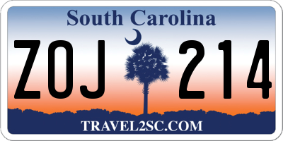 SC license plate ZOJ214