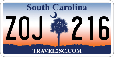 SC license plate ZOJ216