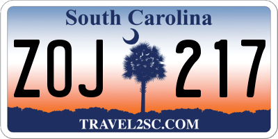 SC license plate ZOJ217