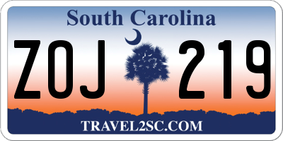 SC license plate ZOJ219