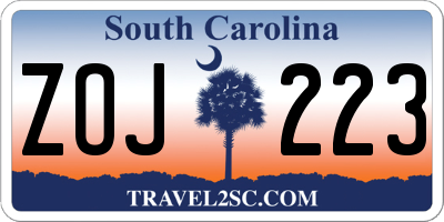 SC license plate ZOJ223