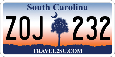 SC license plate ZOJ232