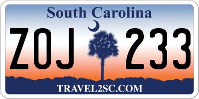 SC license plate ZOJ233