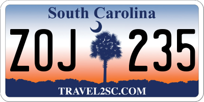 SC license plate ZOJ235