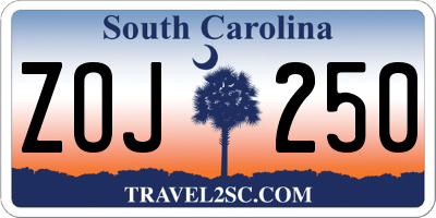 SC license plate ZOJ250