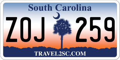 SC license plate ZOJ259