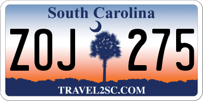 SC license plate ZOJ275