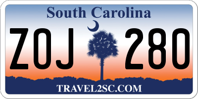 SC license plate ZOJ280