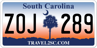 SC license plate ZOJ289