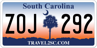 SC license plate ZOJ292