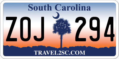 SC license plate ZOJ294