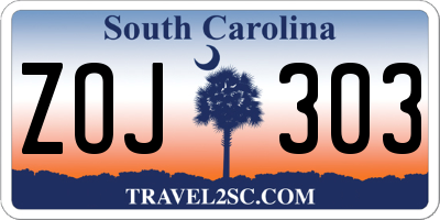 SC license plate ZOJ303