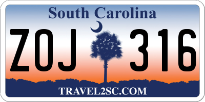 SC license plate ZOJ316