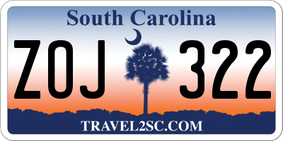 SC license plate ZOJ322