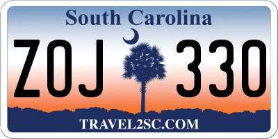 SC license plate ZOJ330
