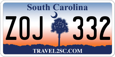 SC license plate ZOJ332