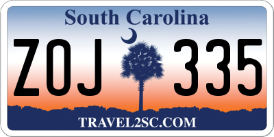 SC license plate ZOJ335