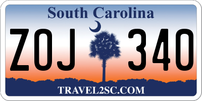SC license plate ZOJ340