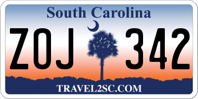 SC license plate ZOJ342