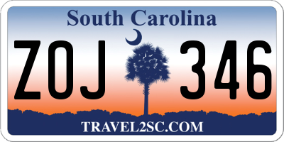 SC license plate ZOJ346