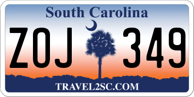 SC license plate ZOJ349