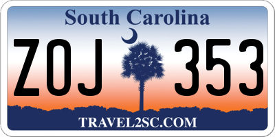 SC license plate ZOJ353