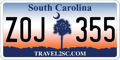 SC license plate ZOJ355