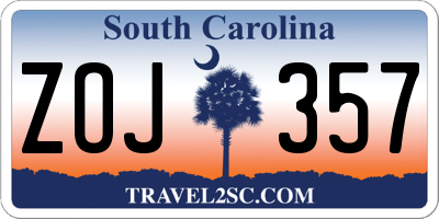 SC license plate ZOJ357