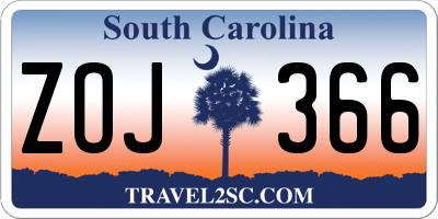 SC license plate ZOJ366